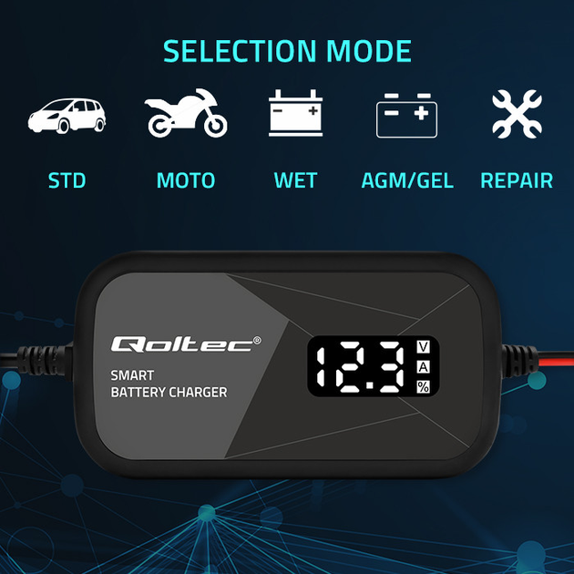Inteligentna mikroprocesorowa ładowarka Qoltec 12V 2A LCD (5901878524924) - obraz 7