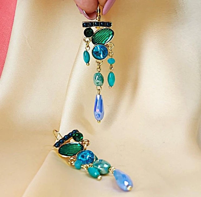 Сережки Кольорові камінці Fashion Earrings різнобарвні - зображення 10