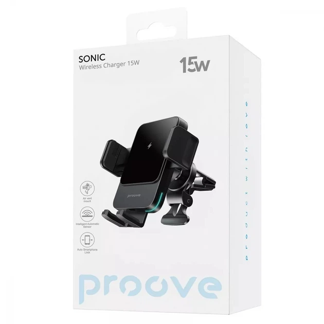 Автомобільний тримач Proove WHSN15002001 Sonic для смартфона, бездротова зарядка QI 15W Black - зображення 3