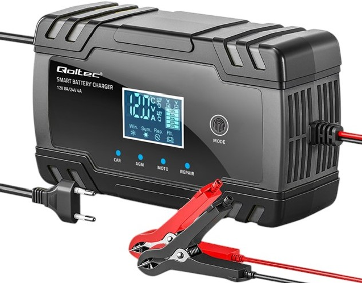 Inteligentna mikroprocesorowa ładowarka Qoltec 12V/24V 8A/4A LCD (5901878524900) - obraz 2