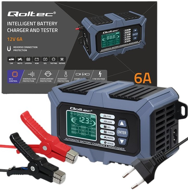 Inteligentna mikroprocesorowa ładowarka Qoltec 12V 6A LCD (5901878524887) - obraz 4