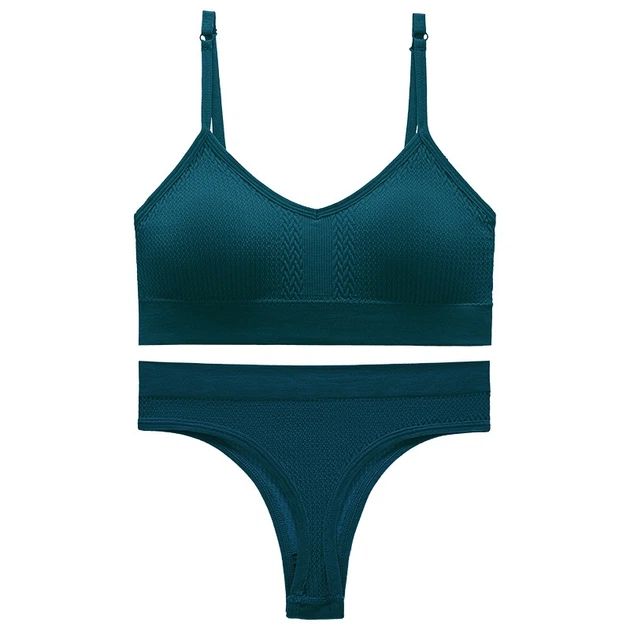 Комплект женского белья Lesko 6608# Изумрудный M в текстуре косичка трусы и топ - Фото 4 Комплект женского белья Lesko 6608# Изумрудный M в текстуре косичка трусы и топ - изображение 4