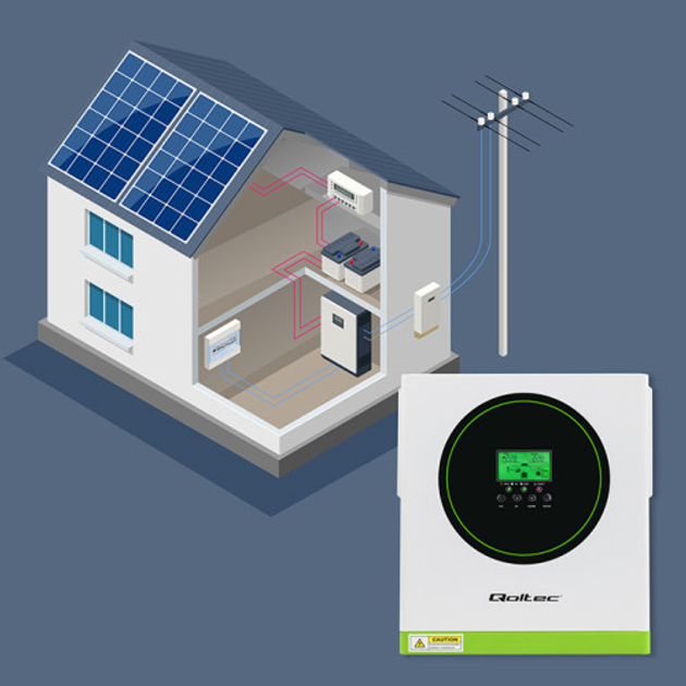 Hybrydowy inwerter Qoltec 1.5 kW 100A 12V MPPT Sinus Wi-Fi option (5901878538631) - obraz 10