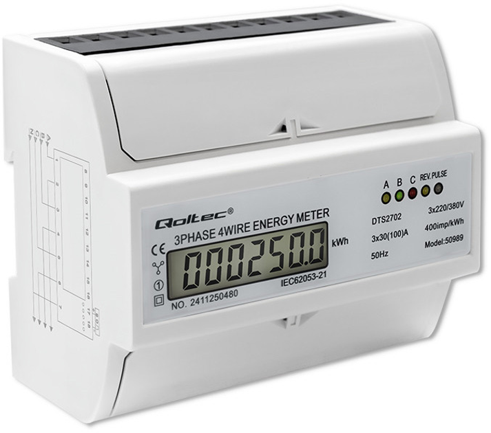 Trójfazowy dwukierunkowy elektroniczny licznik Qoltec 50989 (5901878509891) - obraz 3