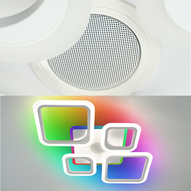 Смарт люстра з колонкою керована світлодіодна ESLLSE OVAL RGB MUSIC 5S 85 Вт 725x460x80 мм Бiла - Фото 2 Смарт люстра з колонкою керована світлодіодна ESLLSE OVAL RGB MUSIC 5S 85 Вт 725x460x80 мм Бiла - зображення 2