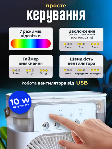 Мини кондиционер Greenberg G-1 настольный маленький портативный с увлажнителем воздуха мобильный для дома офиса комнаты кондиционеры в комнату миникондиционер увлажнитель с контейнером для льда переносной охладитель от usb с led подсветкой - изображение 6