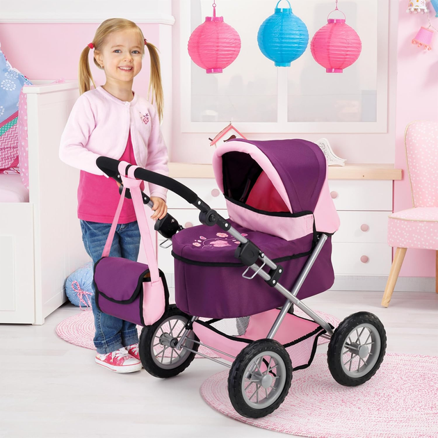 Zestaw Bayer design Trendy wózek dla lalki z łóżeczkiem turystycznym z regulowaną rączką śliwka z motylami (13057AB) (4003336000153) - obraz 6