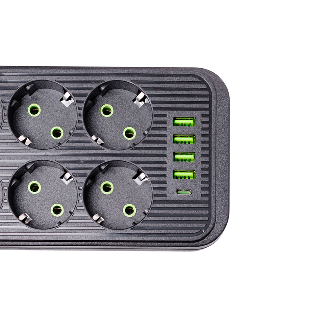 Сетевой фильтр удлинитель Yiwu F06U на 6 розеток 4 USB 1 Type-C и кнопкой отключения 5 м Черный - Фото 5 Сетевой фильтр удлинитель Yiwu F06U на 6 розеток 4 USB 1 Type-C и кнопкой отключения 5 м Черный - изображение 5
