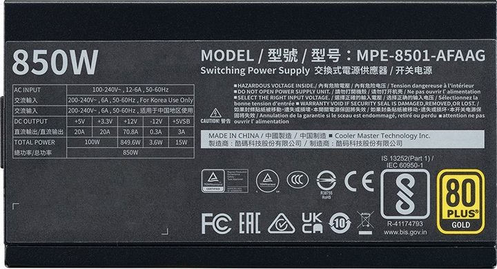 Zasilacz Cooler Master MWE Gold V2 ATX 3.1 850W (MPE-8501-AFAAG-3EEU) - obraz 4