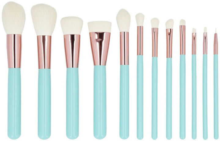 Zestaw pędzli do makijażu Tools For Beauty MiMo Turkusowy z etui 12 szt (5903018919973) - obraz 2
