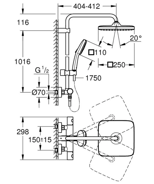 Душова система GROHE TEMPESTA SYSTEM 250 CUBE 266892431 - Фото 2 Душова система GROHE TEMPESTA SYSTEM 250 CUBE 266892431 - зображення 2