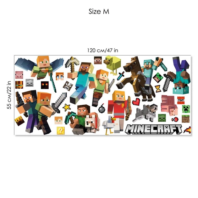 Наліпки на стіну Minecraft (Майнкрафт) — герої та моби стікери для дитячої кімнати | ЛІПКО розмір M - зображення 3