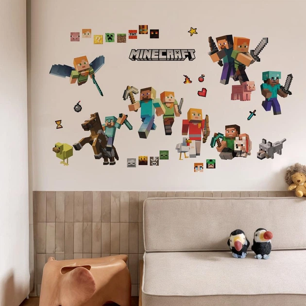 Наліпки на стіну Minecraft (Майнкрафт) — герої та моби стікери для дитячої кімнати | ЛІПКО розмір L - зображення 2
