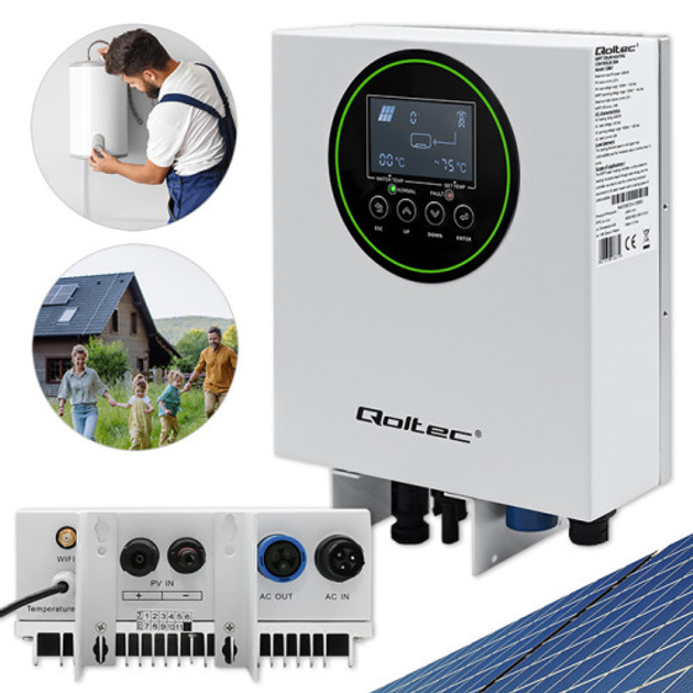 Інвертор Qoltec Solar Inverter for water heating 3kW/4kW ECO Solar Boost MPPT BYPASS LCD Wi-fi (5901878538679) - зображення 8