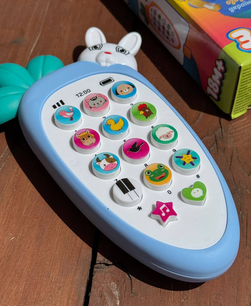 Дитяча розвиваюча іграшка - телефон WToys 80650 "Зайчик Звоня" блакитний Українська озвучка - изображение 2