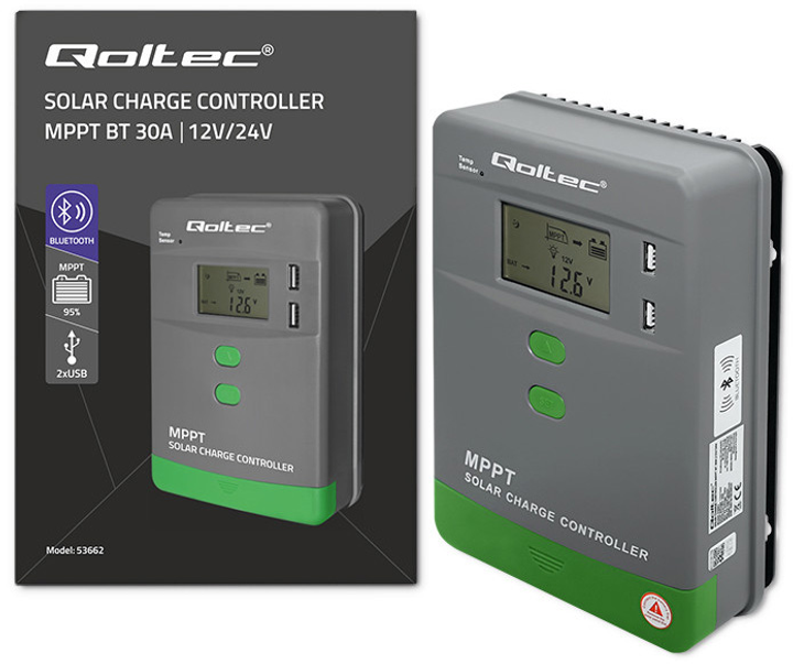 Контролер сонячної панелі Qoltec 30А 12/24В (5901878536620) - зображення 7
