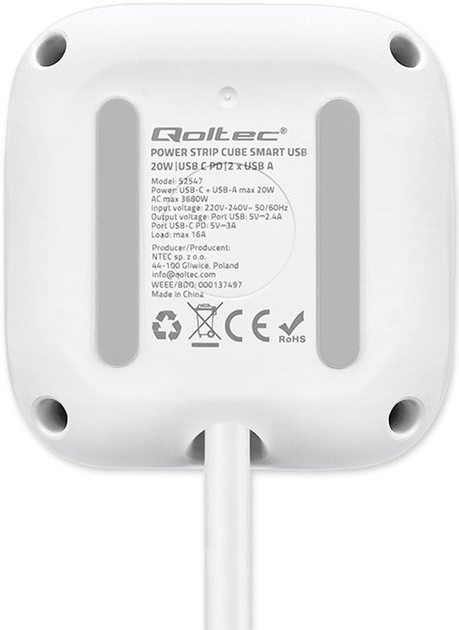 Rozgałęźnik sieciowy Qoltec Power Cube 3x AC + 2x USB + 1x USB-C PD 20W 2 m White (5901878525471) - obraz 6