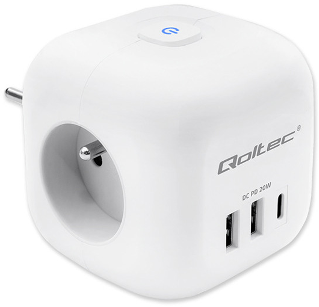 Rozgałęźnik sieciowy Qoltec Power Cube 3x AC + 2x USB + 1x USB-C PD 20W White (5901878525488) - obraz 2