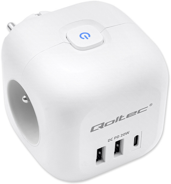 Rozgałęźnik sieciowy Qoltec Power Cube 3x AC + 2x USB + 1x USB-C PD 20W White (5901878525488) - obraz 3