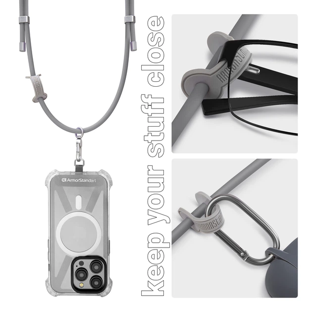 Ремінець для смартфону ArmorStandart Silicone Rope Titanium Grey with Grey holder (ARM76276) - Фото 5 Ремінець для смартфону ArmorStandart Silicone Rope Titanium Grey with Grey holder (ARM76276) - зображення 5