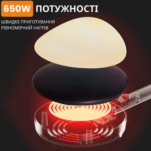 Блинница Sokany электрическая 20 см 650 Вт антипригарная, погружная, в комплекте миска и венчик, черная - изображение 6
