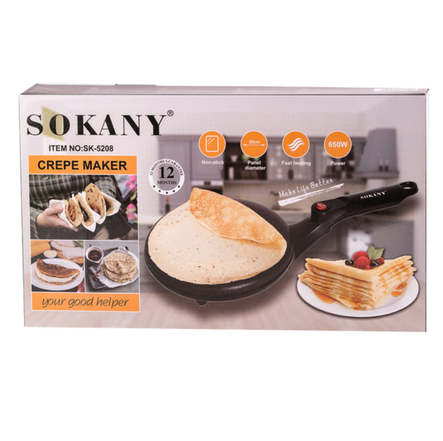 Блинница Sokany электрическая 20 см 650 Вт антипригарная, погружная, в комплекте миска и венчик, черная - изображение 9