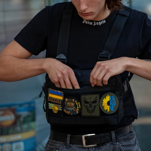Нагрудная сумка из Cordura 1000D разгрузка мужская с системой Molle и патч-системою черная (482647772130) - Фото 3 Нагрудная сумка из Cordura 1000D разгрузка мужская с системой Molle и патч-системою черная (482647772130) - изображение 3