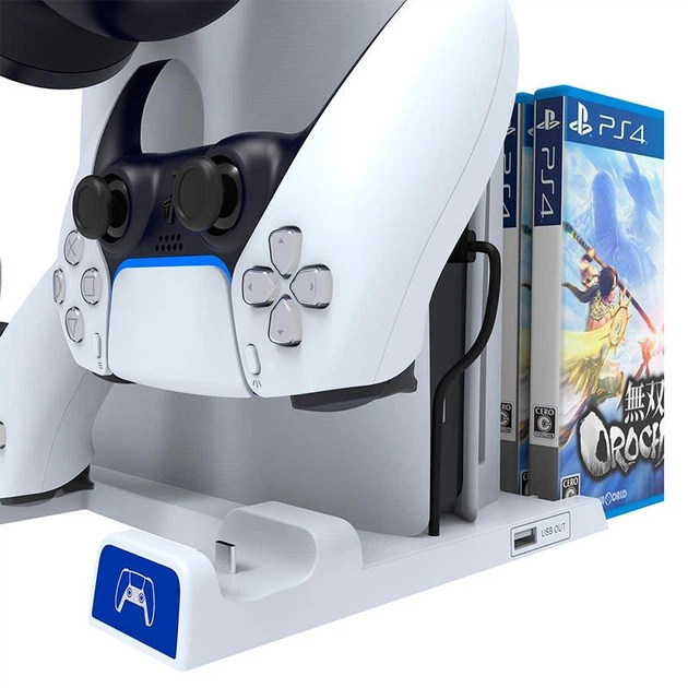 Док-станція підставка для консолі та геймпадів iPega PG-P5S009 для PS5/PS5 Slim з підсвіткою White - Фото 4 Док-станція підставка для консолі та геймпадів iPega PG-P5S009 для PS5/PS5 Slim з підсвіткою White - зображення 4