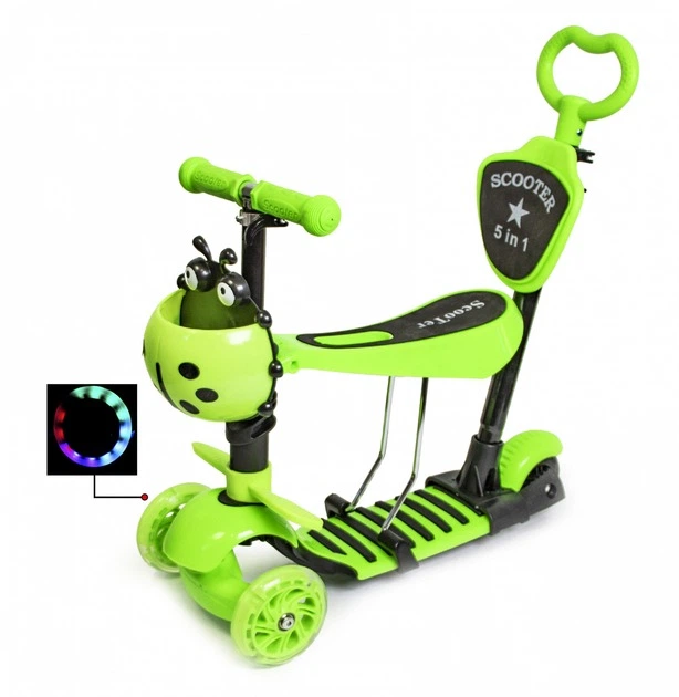 Детский самокат 5-в-1 Scooter с сиденьем и ручкой зелёный до 60 кг от 2 лет - изображение 2
