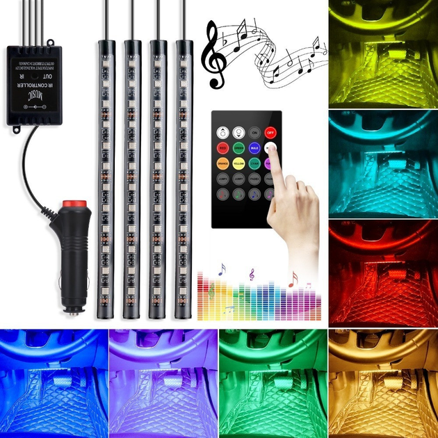 RGB лента-подсветка UKC для салона авто с микрофоном 12х4 LED (5586) - изображение 3