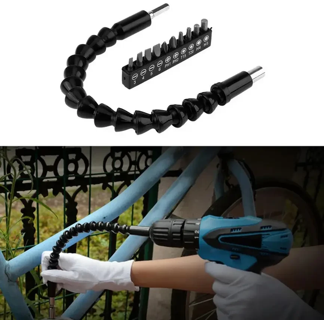 Гнучкий перехідник Flexible Screw Tool Набір 10в1 подовжувач для шуруповерта дрелі викрутки (5847) - зображення 7