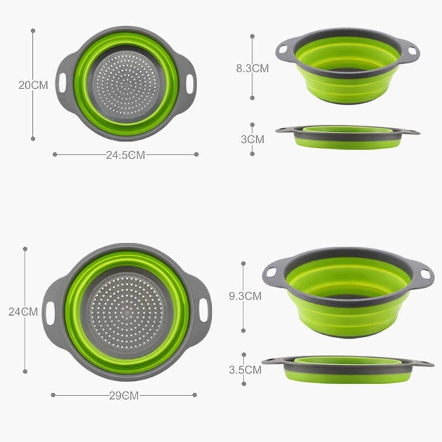 Друшляк силіконовий складаний TV One COLLAPSIBLE FILTER BASKETS великий і маленький 2в1 салатово-сірий (20) - Фото 4 Друшляк силіконовий складаний TV One COLLAPSIBLE FILTER BASKETS великий і маленький 2в1 салатово-сірий (20) - зображення 4