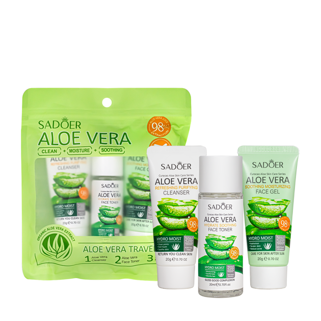 Комплект косметики для лица Sadoer Aloe Vera 3 в 1 дорожный - Фото 1 Комплект косметики для лица Sadoer Aloe Vera 3 в 1 дорожный - изображение 1