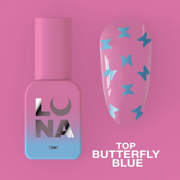 Топ для гель-лаку LUNA Top Butterfly Blue 13ml - Фото 2 Топ для гель-лаку LUNA Top Butterfly Blue 13ml - зображення 2