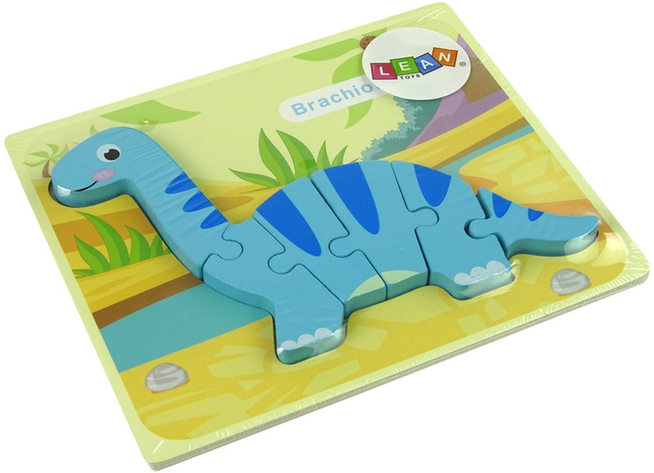 Дерев'яний пазл Lean Toys Динозавр Брахіозавр синій 6 елементів 10340 (5904665991794) - зображення 2