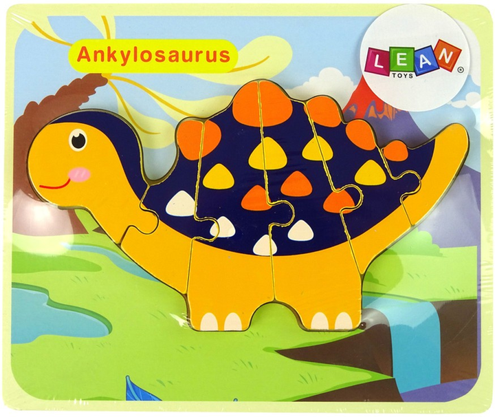 Дерев'яний пазл Lean Toys Динозаври Трицератопс Анкилозавр Помаранчевий 6 елементів 10343 (5904665991824) - зображення 3