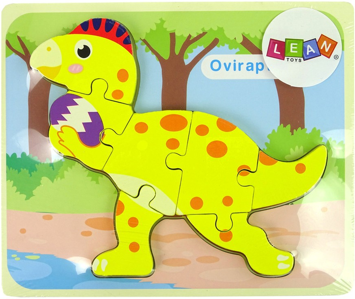 Puzzle drewniane Lean Toys Dinozaury Stegosaurus i Oviraptor 6 elementów 10341 (5904665991800) - obraz 3