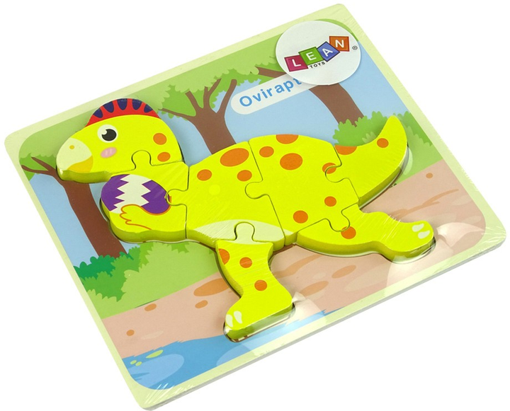 Puzzle drewniane Lean Toys Dinozaury Stegosaurus i Oviraptor 6 elementów 10341 (5904665991800) - obraz 4
