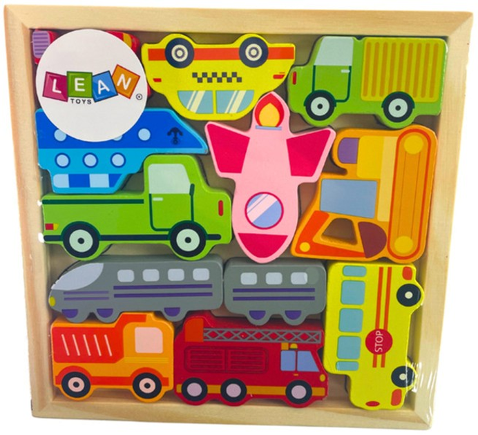Дерев' яний пазл Lean Toys Транспортні засоби 12 елементів 12213 (5904665999547) - зображення 2