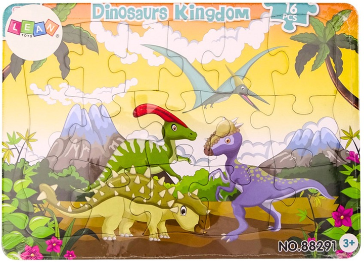 Puzzle Lean Toys Dinozaury 16 elementów 14127 (5905991016533) - obraz 1