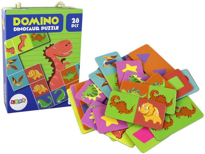 Puzzle Lean Toys Dwustronne domino dinozaury 10 x 5 cm 28 elementów 16516 (5905884450253) - obraz 2