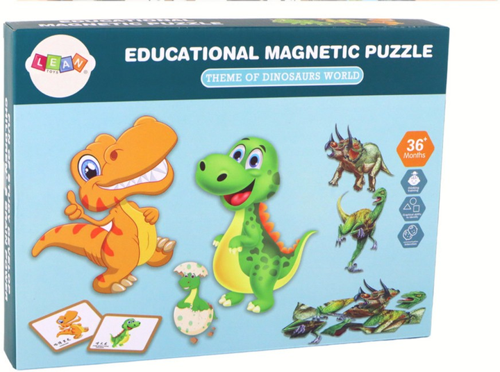 Набір магнітних пазлів Lean Toys Динозаври 36 елементів 16662 (5905884452486) - зображення 1