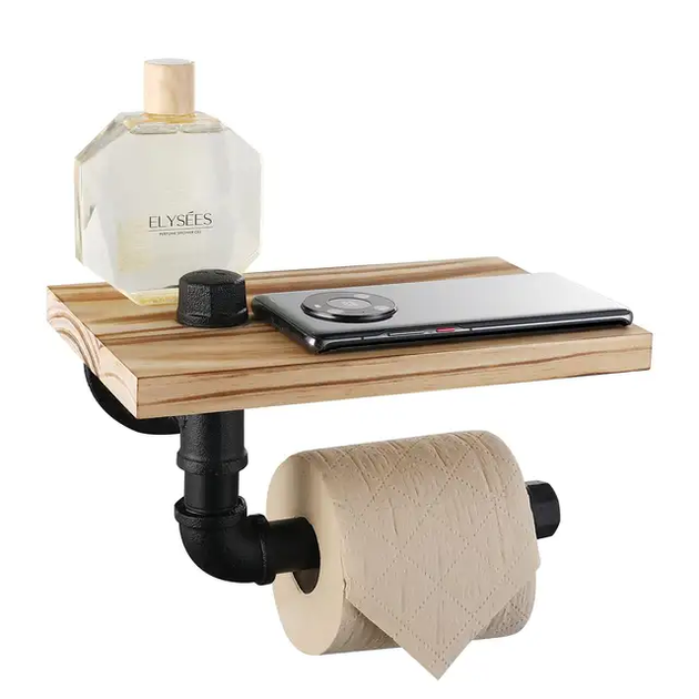 Держатель для туалетной бумаги с деревянной полкой Wooden shelf - изображение 3