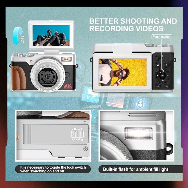 Фотоаппарат NBD A1 56Мп / CMOS / 4K 60fps / 16X зум / Wi-Fi / Черно-серый - изображение 4