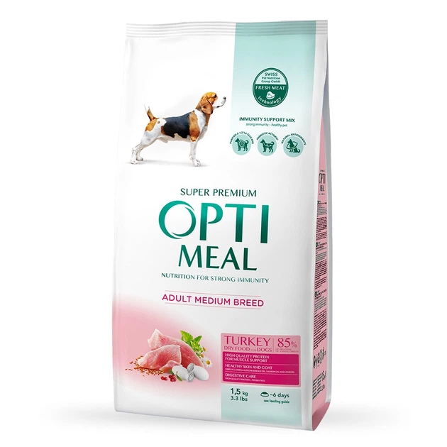 Сухой корм для собак средних пород OptiMeal Adult с индейкой 1.5 кг B1720501 - Фото 1 Сухой корм для собак средних пород OptiMeal Adult с индейкой 1.5 кг B1720501 - изображение 1