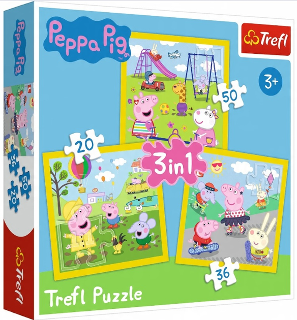 Zestaw Puzzle Trefl Wesoły dzień Peppy 3 w 1 20/36/50 elementów 34849 (5900511348491) - obraz 1