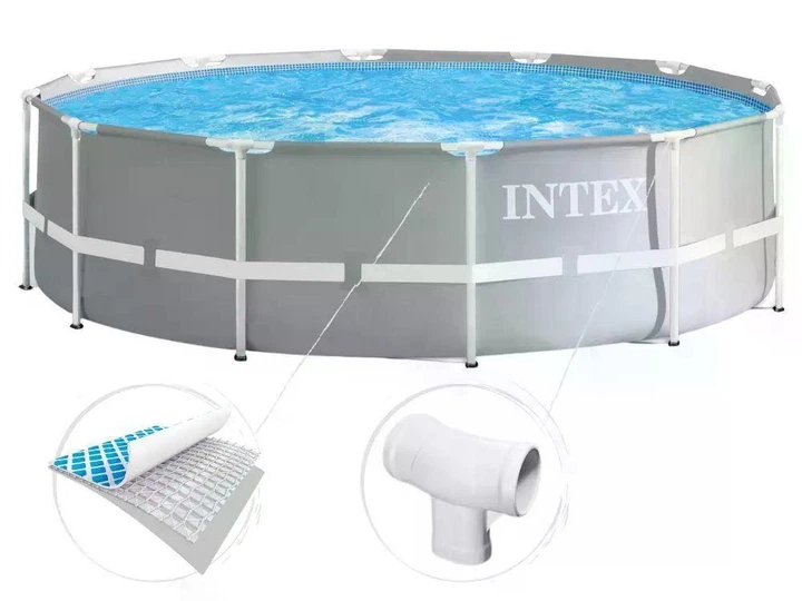 Бассейн каркасный Intex 26706-4 круглый на 6500 л из ПВХ и стали с картриджным насосом лестницей тентом и подстилкой 305x99 см Серый (124-9-26706-4) - Фото 2 Бассейн каркасный Intex 26706-4 круглый на 6500 л из ПВХ и стали с картриджным насосом лестницей тентом и подстилкой 305x99 см Серый (124-9-26706-4) - изображение 2