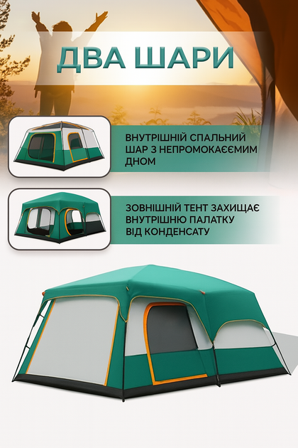 Намет-будинок 4-6-місна двошарова Yar-sport 1609 для туризму 330×210×180 (коричнева) - зображення 14