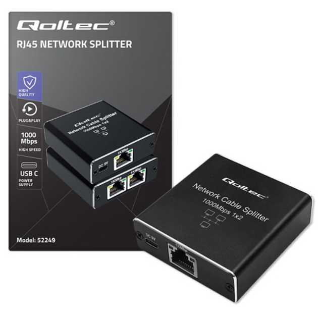 Rozdzielacz sieciowy Qoltec Ethernet mini SWITCH 1x2 RJ45 1000Mb/s USB-C (5901878522494) - obraz 7