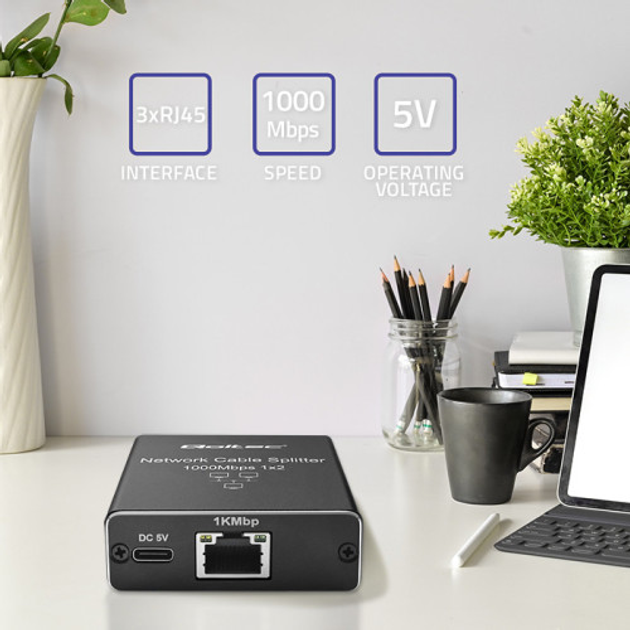 Rozdzielacz sieciowy Qoltec Ethernet mini SWITCH 1x2 RJ45 1000Mb/s USB-C (5901878522494) - obraz 9